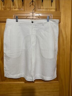 Tasso Elba Men’s White Flat-Front 100% Linen Bermuda Shorts, Size 36